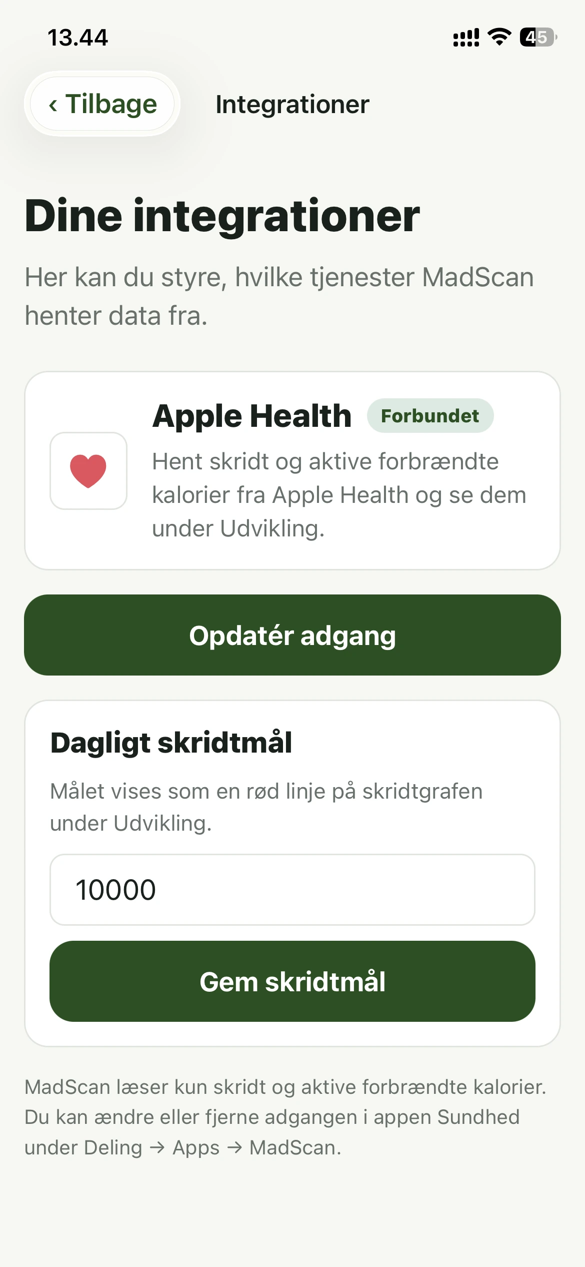 Apple Health skridt i MadScan